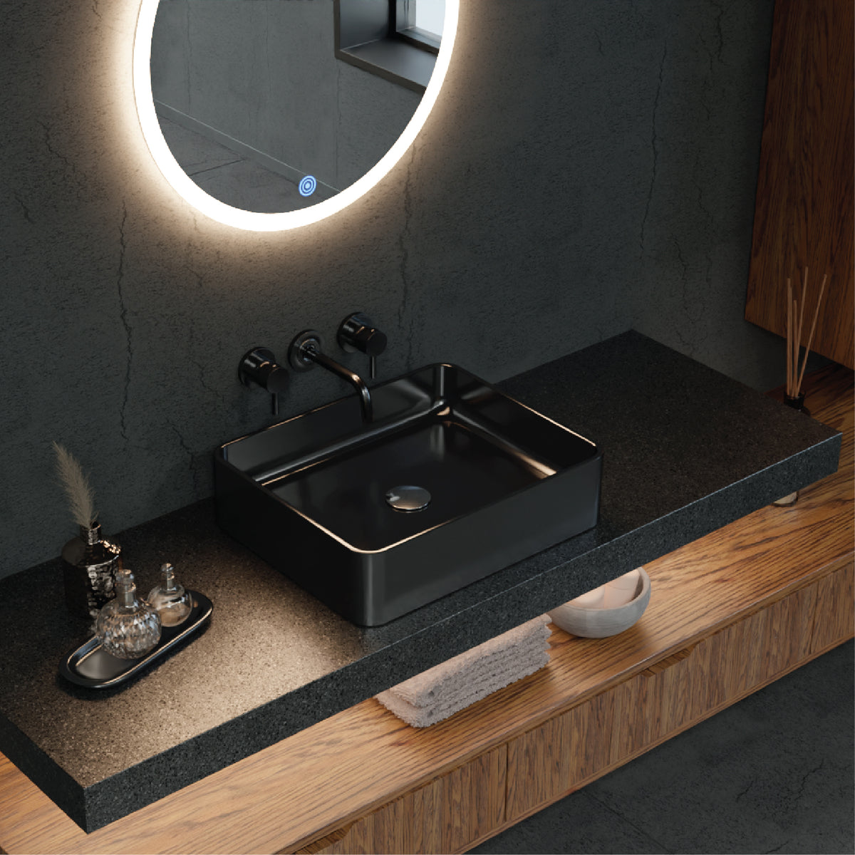 The Titan LED Mirror's one-touch control simplifies the operation of both lighting to enhance user convenience.