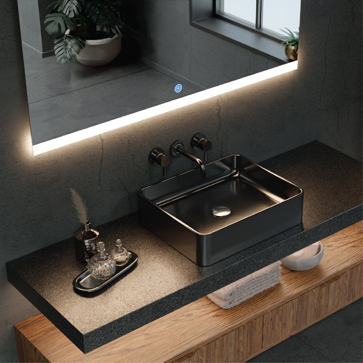 The Titan LED Mirror's one-touch control simplifies the user experience, making it effortless to achieve the perfect lighting and clarity. 