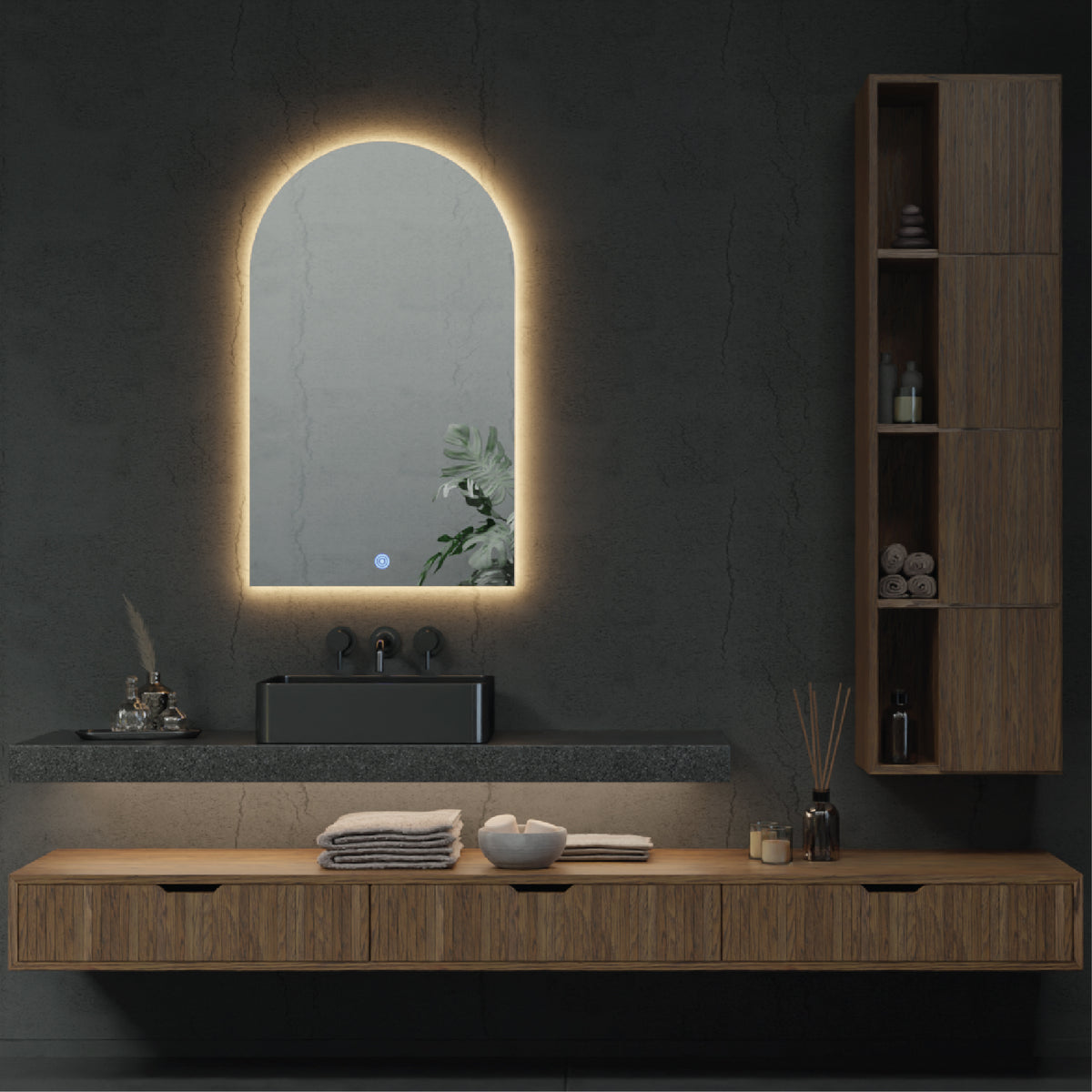 Bathroom set up with light temperature warm or cool light