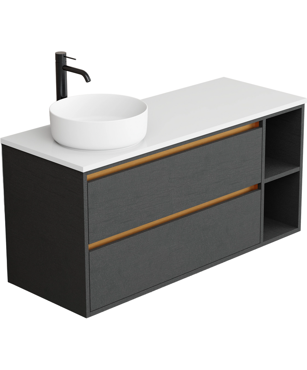 Offset Vanity Basin Lume Vanity 1200mm | Left Offset Basin with Right Shelf | Propel ...