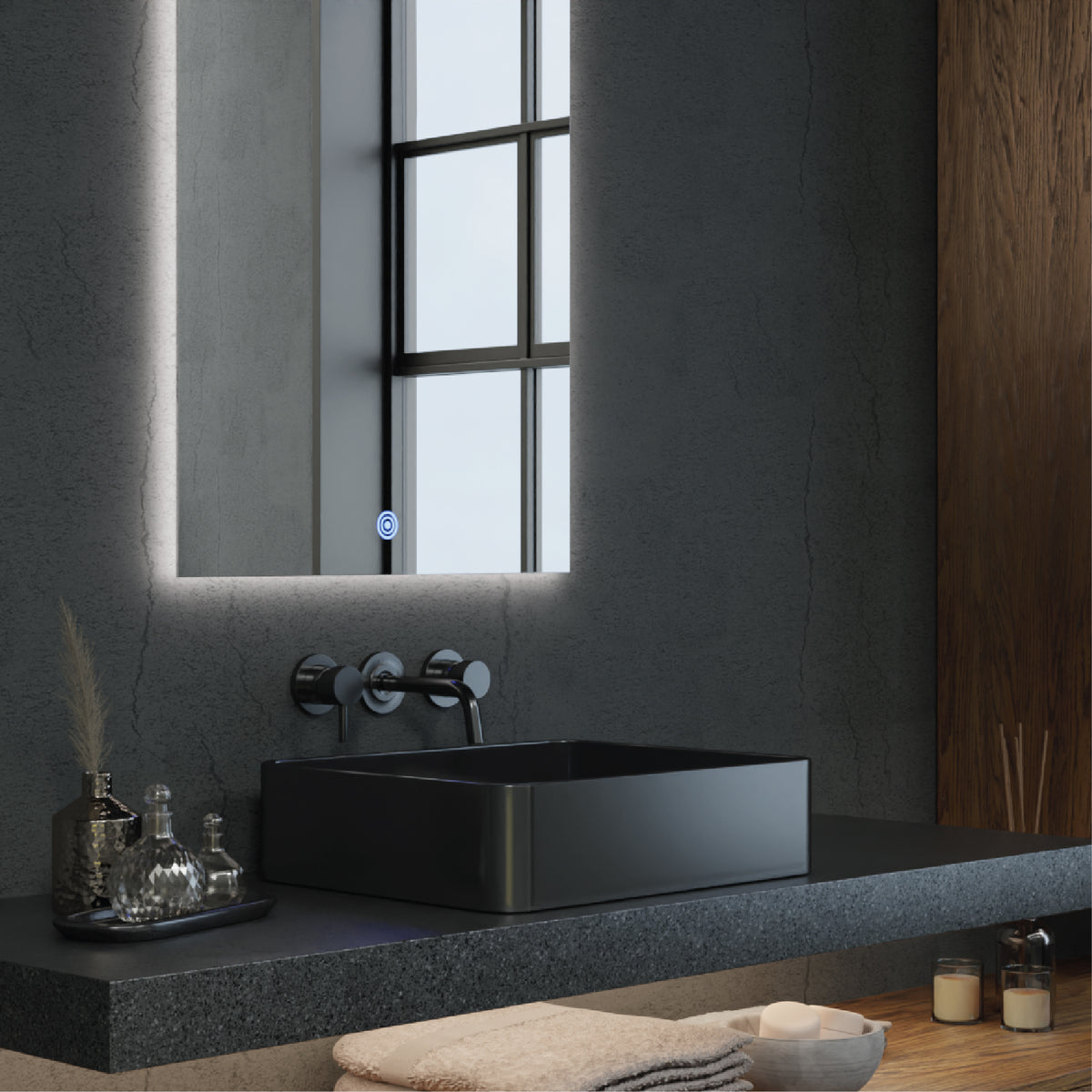 Fog-Free Mirror with a one touch dimmable light
